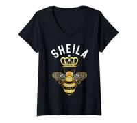 Womens Sheila Name Sheila Birthday Gifts Queen Crown Bee Sheila V-Neck T-Shirt