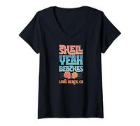 Women's Shell Yeah Beaches Long Beach California Seashell Collector V-Neck T-Shirt
