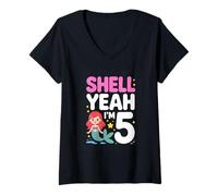 Women's Shell Yeah Im 5 Cute Mermaid Fifth Birthday V-Neck T-Shirt