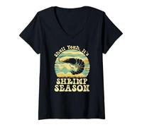Womens Shell Yeah it’s Shrimp Season Retro Meme Seafood Lovers V-Neck T-Shirt