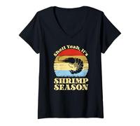Womens Shell Yeah it’s Shrimp Season Retro Meme Seafood Lovers V-Neck T-Shirt