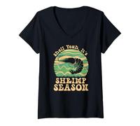 Womens Shell Yeah it’s Shrimp Season Retro Meme Seafood Lovers V-Neck T-Shirt