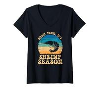 Womens Shell Yeah it’s Shrimp Season Retro Meme Seafood Lovers V-Neck T-Shirt