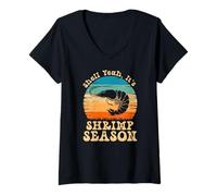 Womens Shell Yeah it’s Shrimp Season Retro Meme Seafood Lovers V-Neck T-Shirt