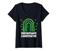 Women's Shenanigans Coordinator St Patricks Day Green Rainbow V-Neck T-Shirt