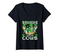 Women's Shenanigans with Cows Patrick's Day Farm Animal Lover Farmer V-Neck T-Shirt