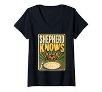 Women's Shepherd Knows Hungry Dog Plate V-Neck T-Shirt