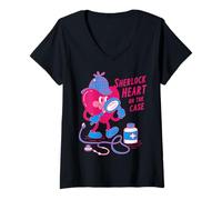 Women's Sherlock Heart on the Case Cute Detective Heart Design V-Neck T-Shirt