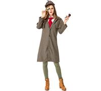 Women's Sherlock Holmes Costume Victorian Detective Outfit Coat with Cape Hat Scarf Set