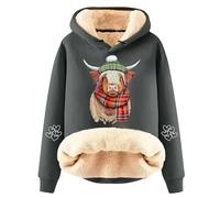 Women's Sherpa Hoodie Fleece Lined Highland Cow Sweatshirt Cute Cowgirl Gift Christmas Farm Sweatshirt Tops Sweater Chunky Jumper (11-Grey, XL)