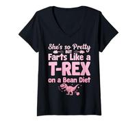 Women's She's So Pretty but Farts Like a T-Rex on a Bean Diet V-Neck T-Shirt