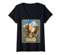 Women's Shetland Pony Elegant Art Nouveau V-Neck T-Shirt