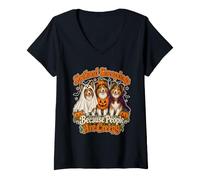 Women's Shetland Sheepdogs Halloween Funny Dog Ghost Pumpkin V-Neck T-Shirt