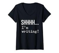 Womens Shh I'm Writing Funny Writer Novel Author Fiction Typewriter V-Neck T-Shirt