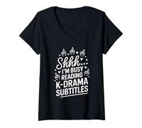 Womens Shhh I'm Busy Reading K Drama Subtitles V-Neck T-Shirt