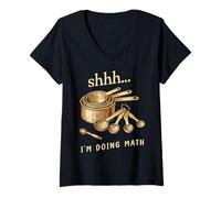 Women's Shhh I'm Doing Math Cooking and Baking Humor V-Neck T-Shirt