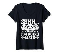 Womens Shhh I'm Doing Math Weight Plate Humor V-Neck T-Shirt