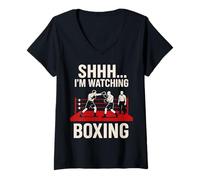 Womens Shhh I'm Watching Boxing Match Funny Combat Sports Fan V-Neck T-Shirt