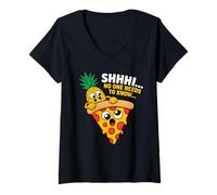 Women's Shhh No One Needs to Know Fun Pineapple and Pizza V-Neck T-Shirt