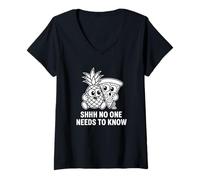 Women's Shhh No One Needs to Know - Funny Pineapple V-Neck T-Shirt
