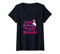 Womens Shhh Nobody Knows That I'm Bisexual Funny Cute Bi Pride V-Neck T-Shirt