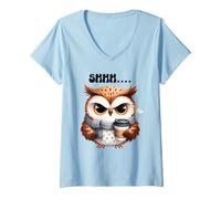 Women's Shhh Owl Coffee Quiet Morning Caffeine Drinker V-Neck T-Shirt