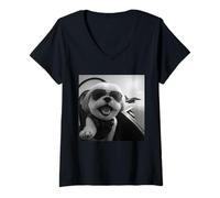 Women's Shi Tzu in Cockpit with Sunglasses V-Neck T-Shirt