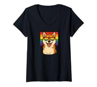 Womens Shiba Inu Dog, Gay Pride, Queer, LGBTQ+, V-Neck T-Shirt