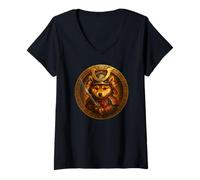 Womens Shiba Inu Puppy as Brave Samurai Japanese Ornaments V-Neck T-Shirt