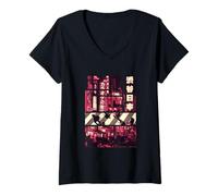 Womens Shibuya Crossing Japan - Retro City Night Aesthetic V-Neck T-Shirt