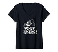 Womens Shibuya Hachiko Akita Inu Shibuya Crossing Kanji Souvenir V-Neck T-Shirt