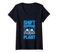 Women's Shift Happens At The Plant Factory Worker V-Neck T-Shirt