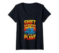 Women's Shift Happens At The Plant Funny Operator V-Neck T-Shirt