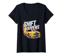 Womens Shift Happens Muscle car V-Neck T-Shirt
