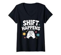 Womens Shift Happens Nurse Humor V-Neck T-Shirt