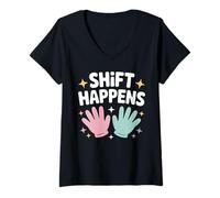 Womens Shift Happens Nurse Humor V-Neck T-Shirt