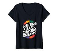 Womens Shifting Gears Chasing Dreams Motivational Car V-Neck T-Shirt