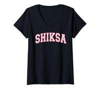 Womens Shiksa Jewish Yiddish Word Varsity Pink Letters V-Neck T-Shirt