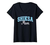 Womens Shiksa Mom Jewish Yiddish Word Varsity Blue Letters V-Neck T-Shirt