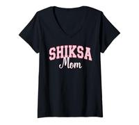 Womens Shiksa Mom Jewish Yiddish Word Varsity Pink Letters V-Neck T-Shirt