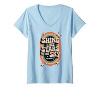 Womens Shine Like Stars Philippians 2:15 Christian Bible 70s Retro V-Neck T-Shirt