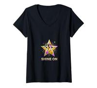 Women's Shine On Star Ribbon Inspiration Awareness Design V-Neck T-Shirt