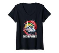 Womens Shinkansen Japan Bullet Train Retro Japanese Kanji Souvenir V-Neck T-Shirt