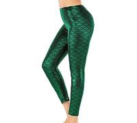 Women's Shiny Fish Scale Mermaid Print Leggings - Stretchy Skinny Fit Tights Pants (UK, Numeric, 8, 22, Regular, Regular, S/M (8-10), Green)
