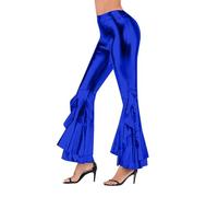 Womens Shiny Flare Pant, 80's High Waist Metallic Flared Trousers for Disco, Wide Length Leggings for Dancewear Nightclub, Full Length Sexy Wet Look Yoga Palazzo Trousers for Party Rave Carnival Blue