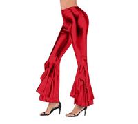 Womens Shiny Flare Pant, 80's High Waist Metallic Flared Trousers for Disco, Wide Length Leggings for Dancewear Nightclub, Full Length Sexy Wet Look Yoga Palazzo Trousers for Party Rave Carnival