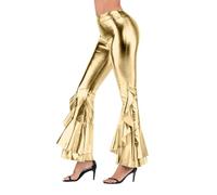 Womens Shiny Flare Pant, 80's High Waist Metallic Flared Trousers for Disco, Wide Length Leggings for Dancewear Nightclub, Full Length Sexy Wet Look Yoga Palazzo Trousers for Party Rave Carnival