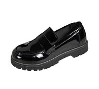 Women's Shiny Leather Loafers Loafers and Loafers Round Toe Derbies without Laces Slip on Smooth Upper Thick Notched Sole Modern Style for City Office Daily, 01 Black, 4 UK