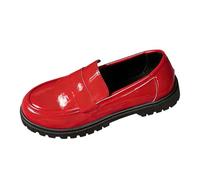 Women's Shiny Leather Loafers Loafers Round Toe Loafers No Laces Slip On Slip On Smooth Upper Thick Notched Sole | Modern Style for City, Office, Daily, 01 Red, 9 UK