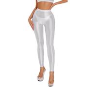Women's Shiny Leggings, High Waist Tummy Control Glossy Yoga Sports Pants, Stretchy Foil Metallic Spandex Tights for 80s Disco, Slim Fit Solid Full Length Trousers for Dancewear Nightclub Rave Party